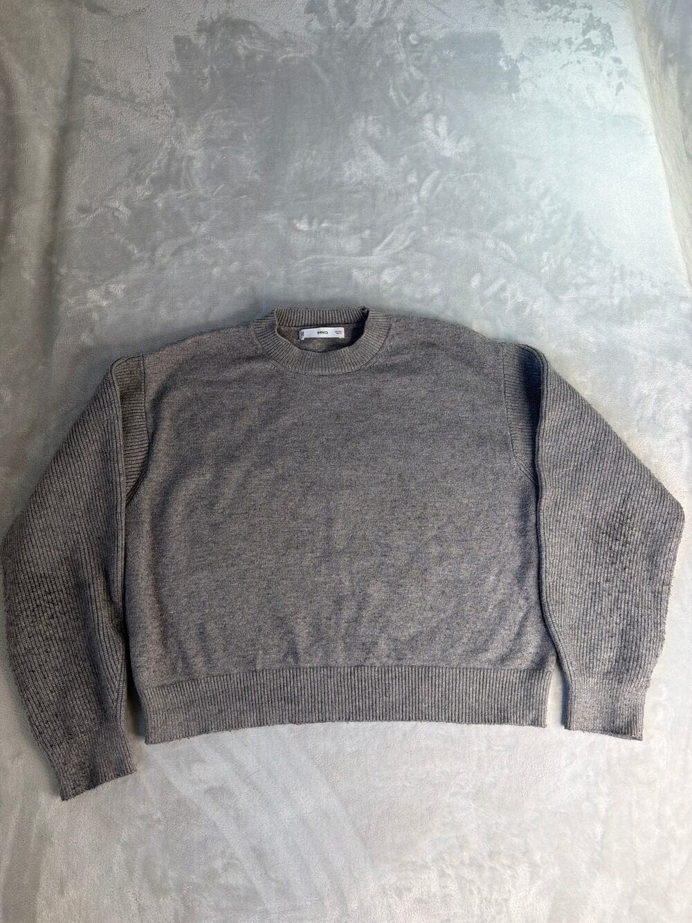 Mango MNG Sweater Womens Large Grey Crewneck Dropped Shoulder Knit Pullover